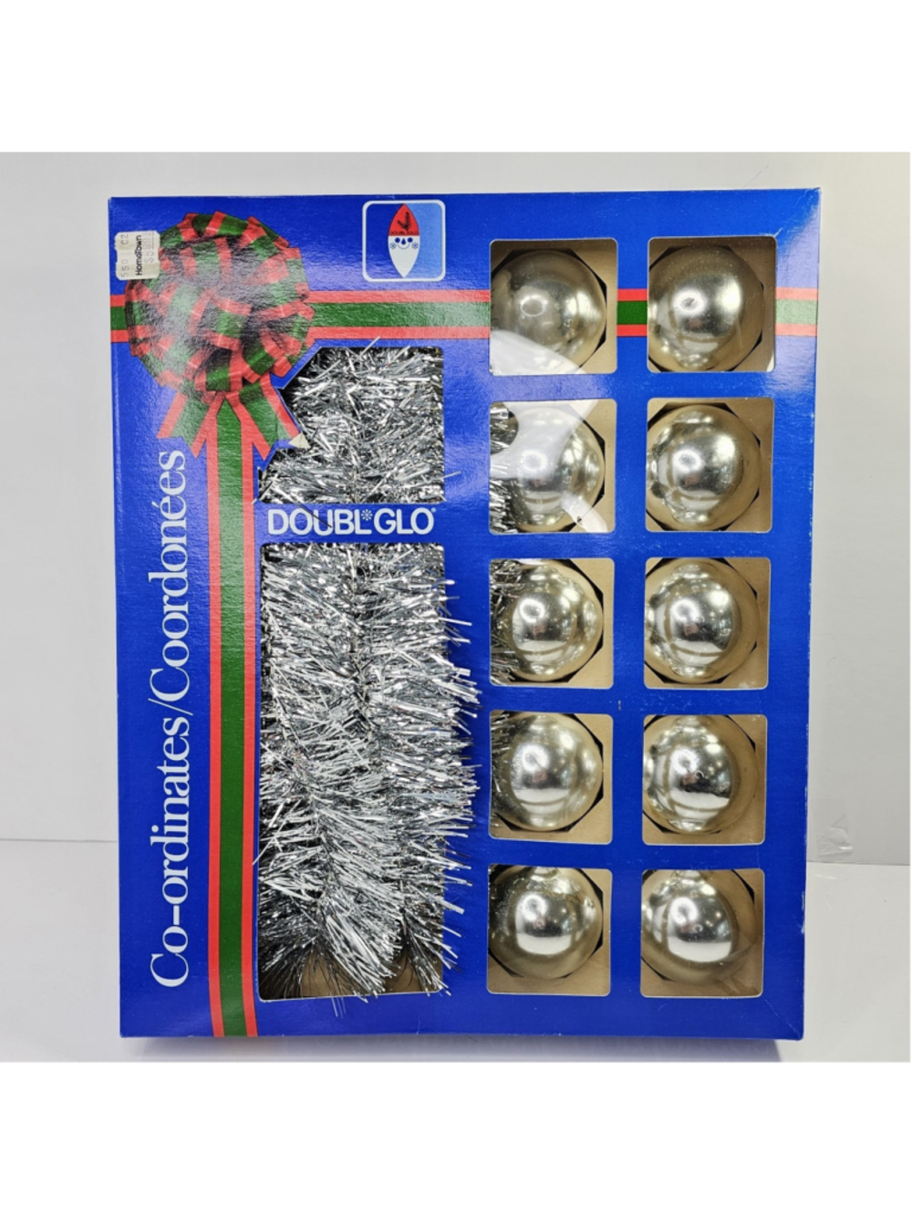 Vintage Doubl Glo Silver Christmas Ornaments & Garland Set 10 Glass Balls 20’x3"